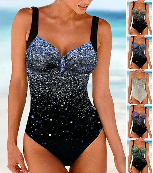 Women's Beachwear Glitter Printed Halter Women's Tankini Swimsuit