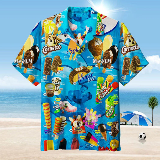 2024 Hawaiian Shirt For Men Summer Ice Cream T-Shirt Beach Prints