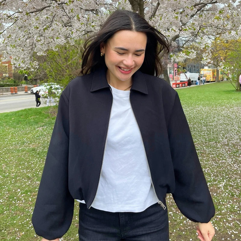 MUJER Puffed Bomber Jackets for Women Zip Varsity Cropped Jacket Woman Demi-season Jacket for Women Outerwears Womens Coats