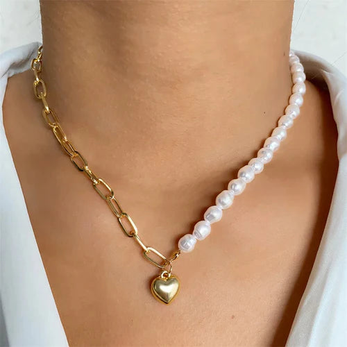 FNIO Pearl Chain Choker Necklace For Women Collar Goth Necklaces