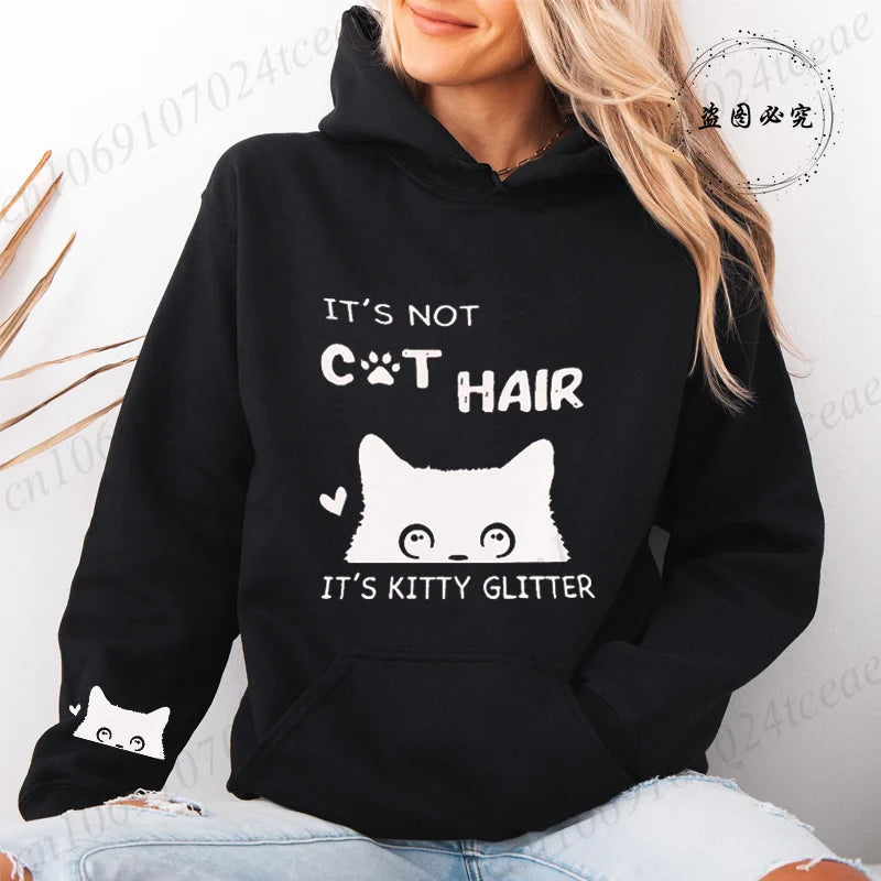 It's Not Cat Hair Printed Womens Hoodies Long Sleeve Sweatshirt Fall Winter Casual Pullover Hoodies Sportwear Tops with Pockets