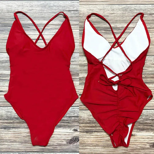 S-3XL Padded One Piece Swimsuit Women Swimwear Solid Bathing Suit