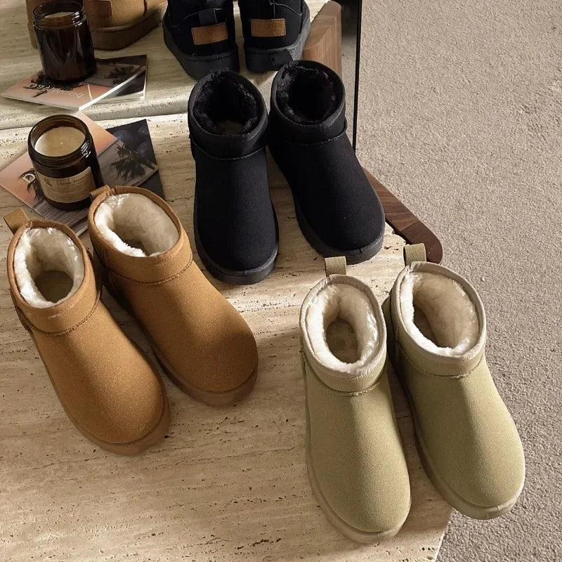 New Women Winter Ultra Mini Boots Designer Australian Platform Leather Warm Ankle Fur Booties Luxury Snow Boots