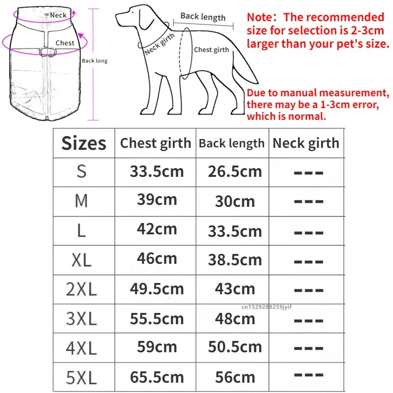 Waterproof Warm Dog Clothes Pet Coat Winter Vest Padded Zipper Jacket Dog Clothing for Small Medium Big Dogs Outfit