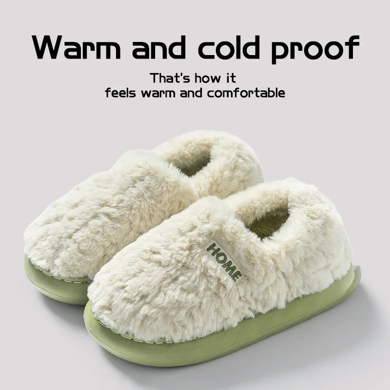 Cotton slippers women's winter new style bag heel home warm and non slip plush cotton shoes for men wearing outside