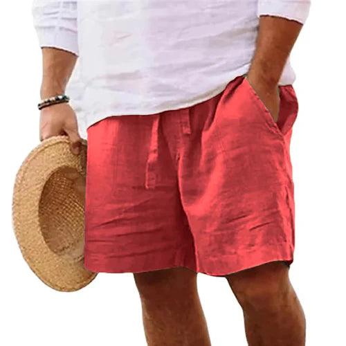 New Mens Cotton Solid Color Short Lightweight Gym Pants Linen Beach