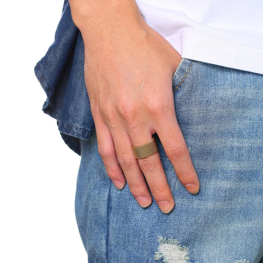 10mm Black Circle Woven Mesh Rings High Quality Stainless Steel Flexible Wedding Band Ring For Men Jewelry