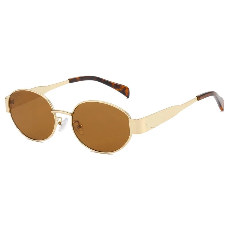 Small Metal Frame Oval Sunglasses For Women 2024 Brand Designer