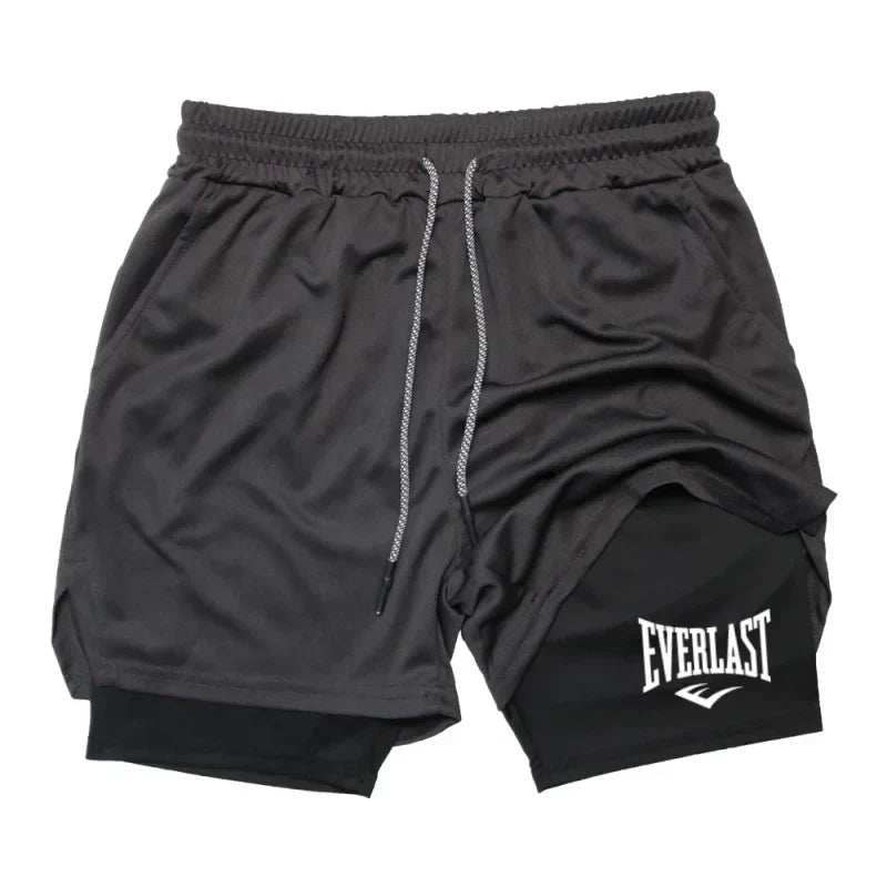 Men's compression gym shorts, EVERLAST printed sports pants, double