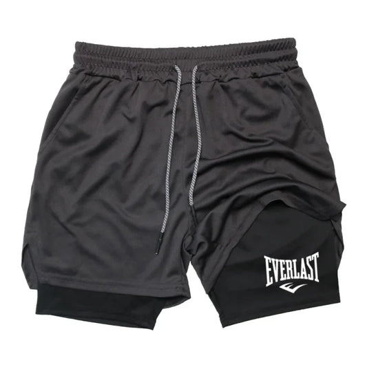 Men's compression gym shorts, EVERLAST printed sports pants, double