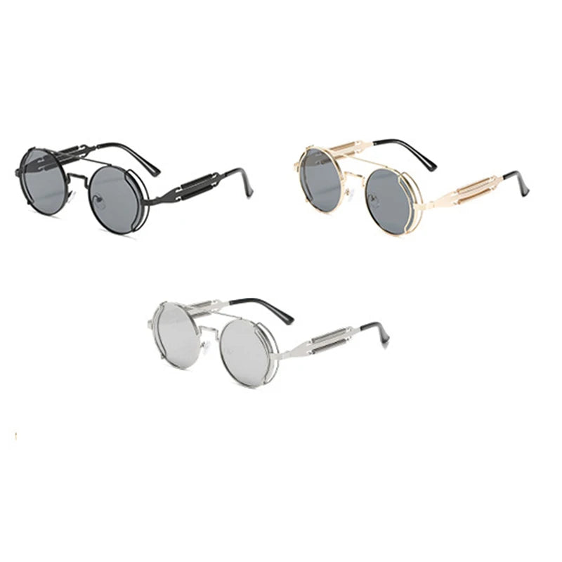 Old Metal Steampunk Flip Sunglasses Flip Men And Women Fashion Round