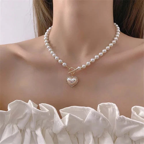 FNIO Pearl Chain Choker Necklace For Women Collar Goth Necklaces