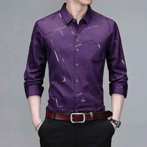 Men's Casual and Fashionable Long Sleeved Printed Shirt, Non Ironing