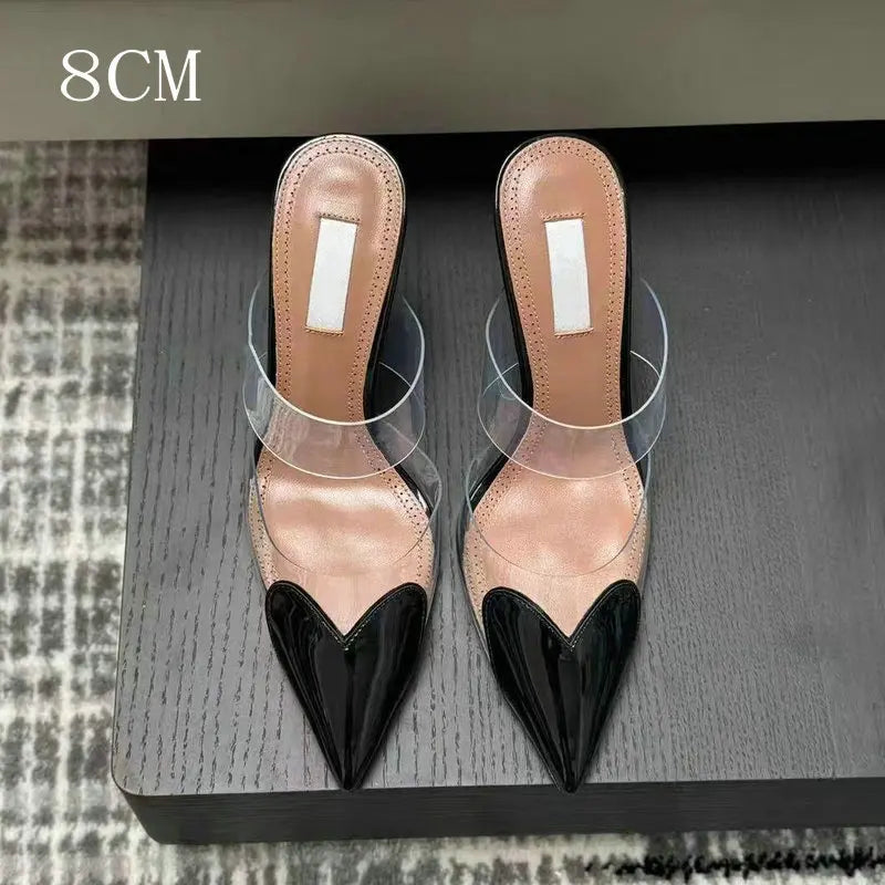 6cm/8cm/10cm High Heels Summer Transparent Sexy Patchwork Color Sandals Women'S Half Pointed Female Slippers