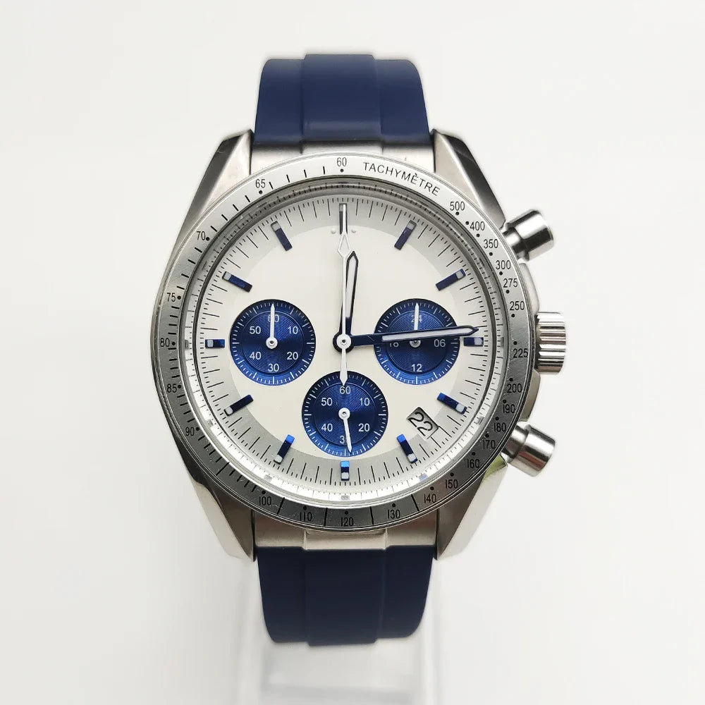 20 color Business 39mm Quartz Watch Men's Timing Sapphire Crystal VK63 Movement Calendar Luminous Blue Dial Stainless Steel Stra