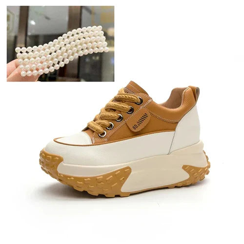 Fujin 7cm Genuine Leather Platform Wedge Fashion Women Spring