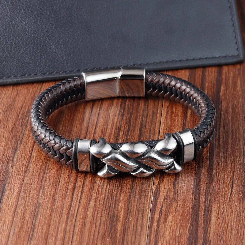 Luxury Quality Vintage Jewellery Accessories Man'S Stainless-Steel Leather Chunky Bracelets For Men