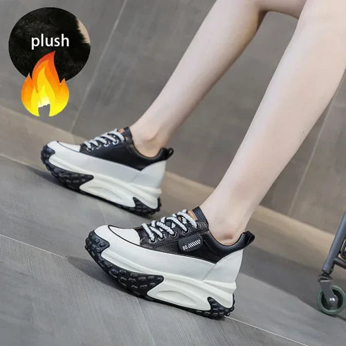 Fujin 7cm Genuine Leather Platform Wedge Fashion Women Spring