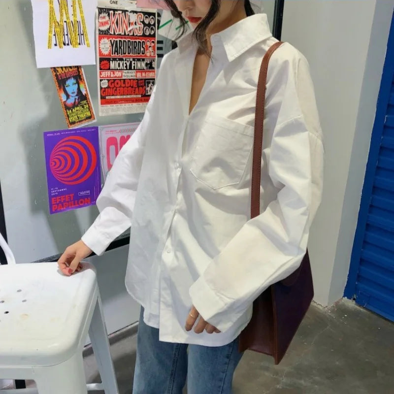 Vintage Long Sleeve Women Shirts 2024 Fashion New Loose White Blouse