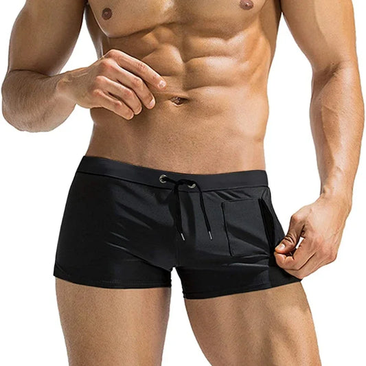 Mens Swim Trunk Swimwear with Zipper Pocket Bathing Suit Swimming