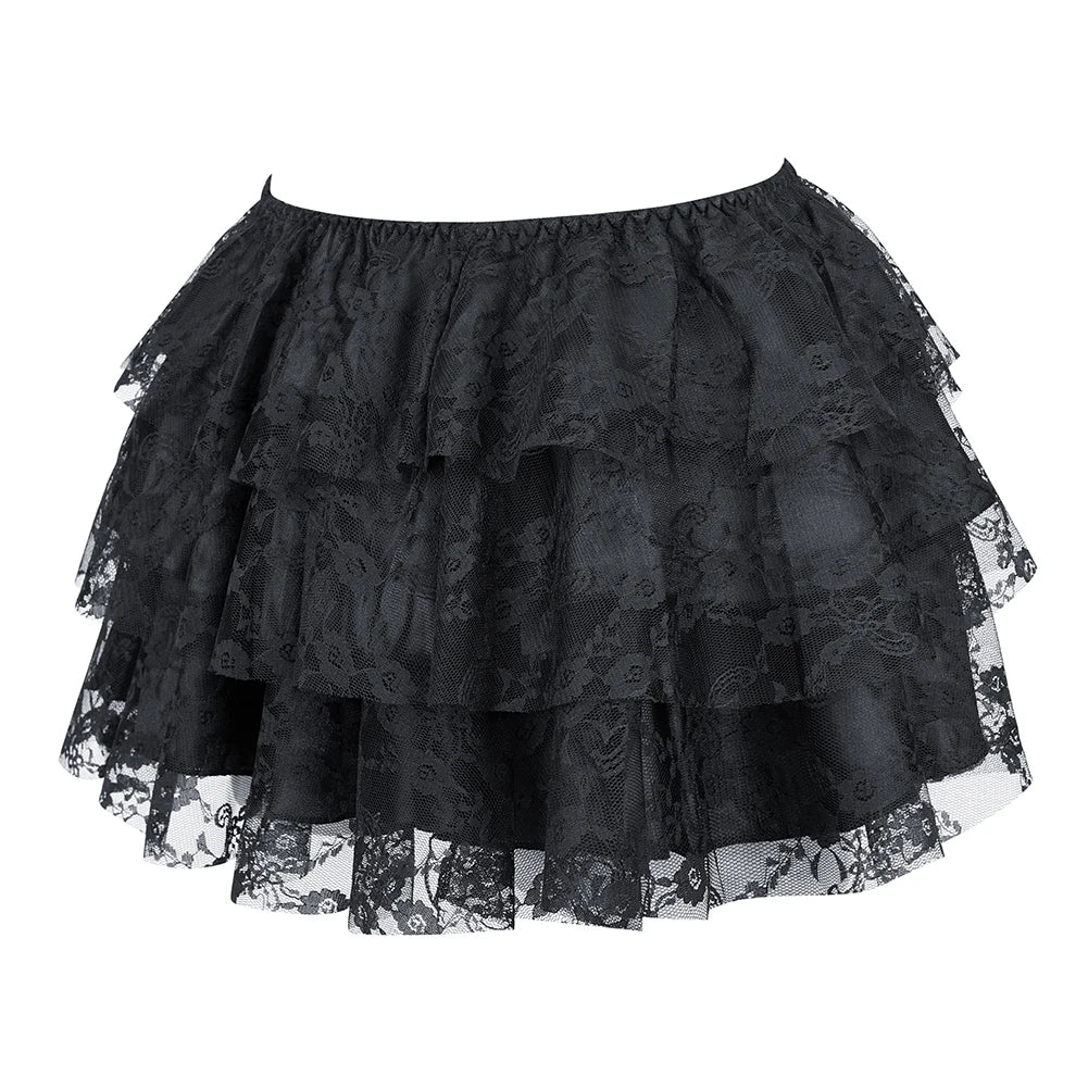 Sexy Layered Mesh Tulle Lace Mini Pleated Skirt Gothic Skirts Showgirl