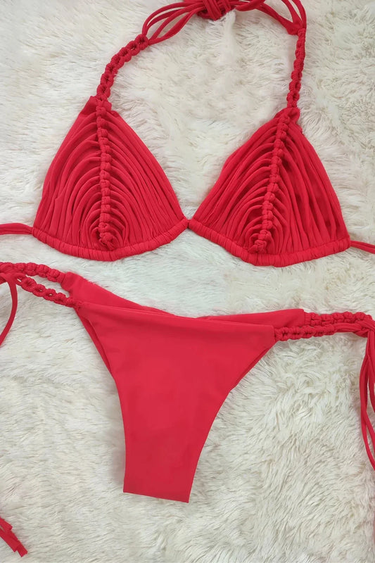 2025 New Bandage Stripe Brazilian Bikini Swimwear Women's Braided Rope Swimsuit Two Piece Set Female Sexy Mujer Beachwear Summer