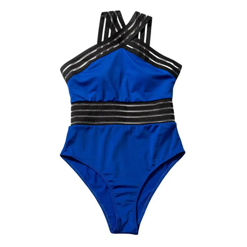 One-piece Swimsuit Mesh Splicing Monokini for Women High Waist