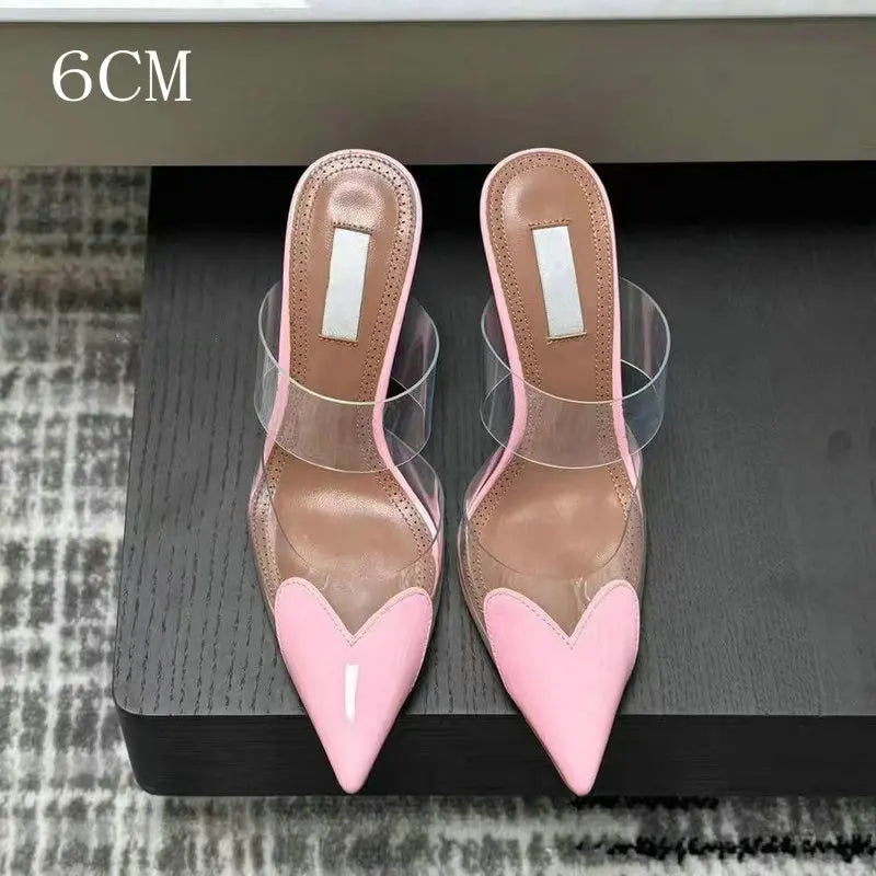 6cm/8cm/10cm High Heels Summer Transparent Sexy Patchwork Color Sandals Women'S Half Pointed Female Slippers