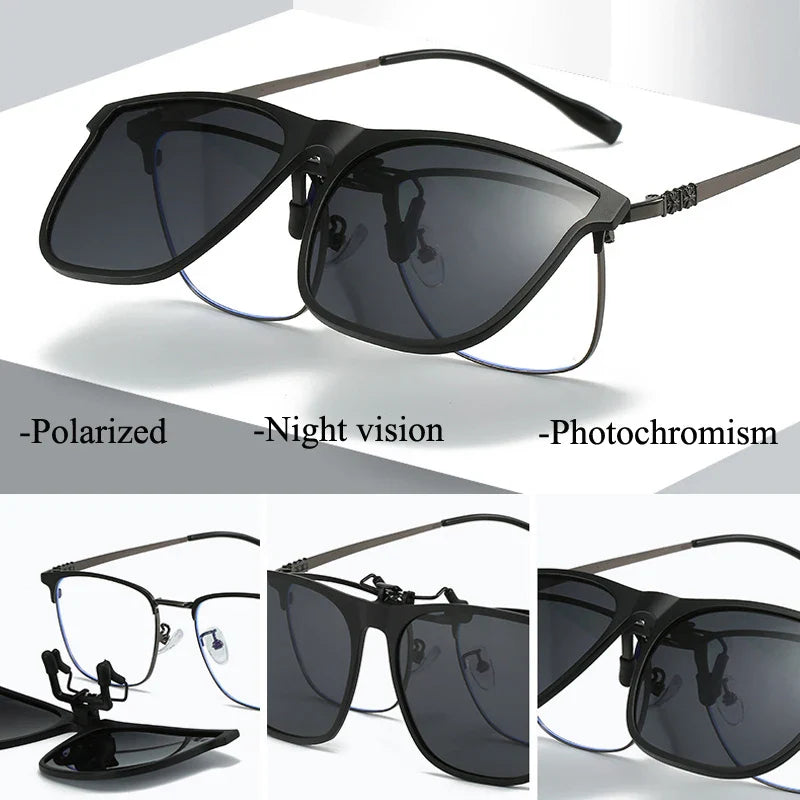 Polarized Clip on Sunglasses Men Photochromic Car Driver Goggles Night
