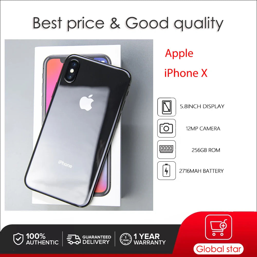 Original Apple iPhone X Face ID Unlocked Used IOS A11 5.8" 64/256GB ROM 2716mAh Cellphone 12MP Smartphone