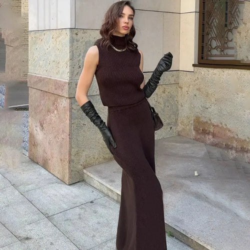 Tuularose Elegant Long Skirt Two-piece Set Women's Sleeveless Knitted