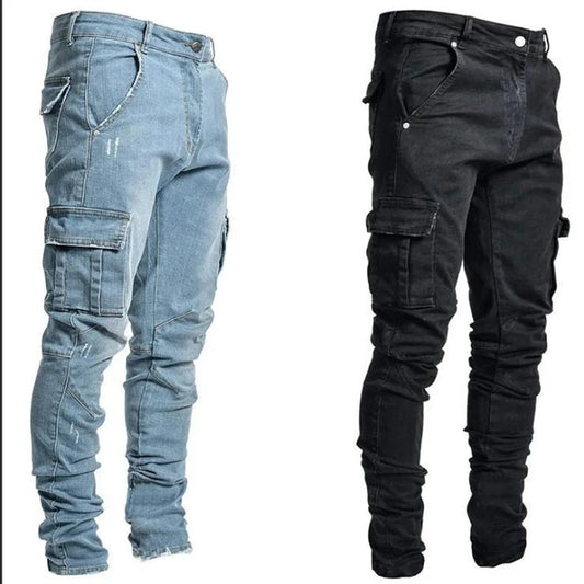 New Men's High Street Slim Fit Stretch Jeans Fashion Multi Pocket