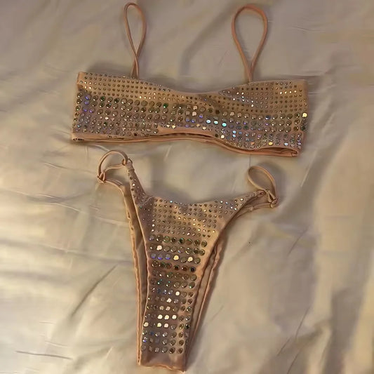 2025 New Sexy Diamond Bikini Women Swimsuit Bandeau Biquini Push Up Swimwear Female Shiny Bathing Suits Bodysuit Beachwear