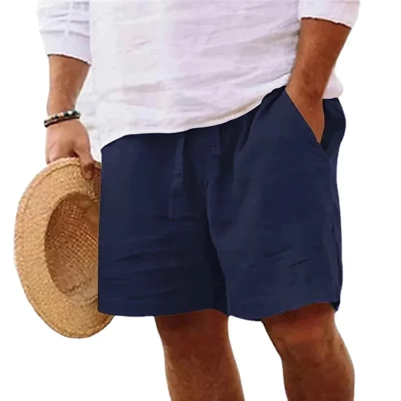 New Mens Cotton Solid Color Short Lightweight Gym Pants Linen Beach
