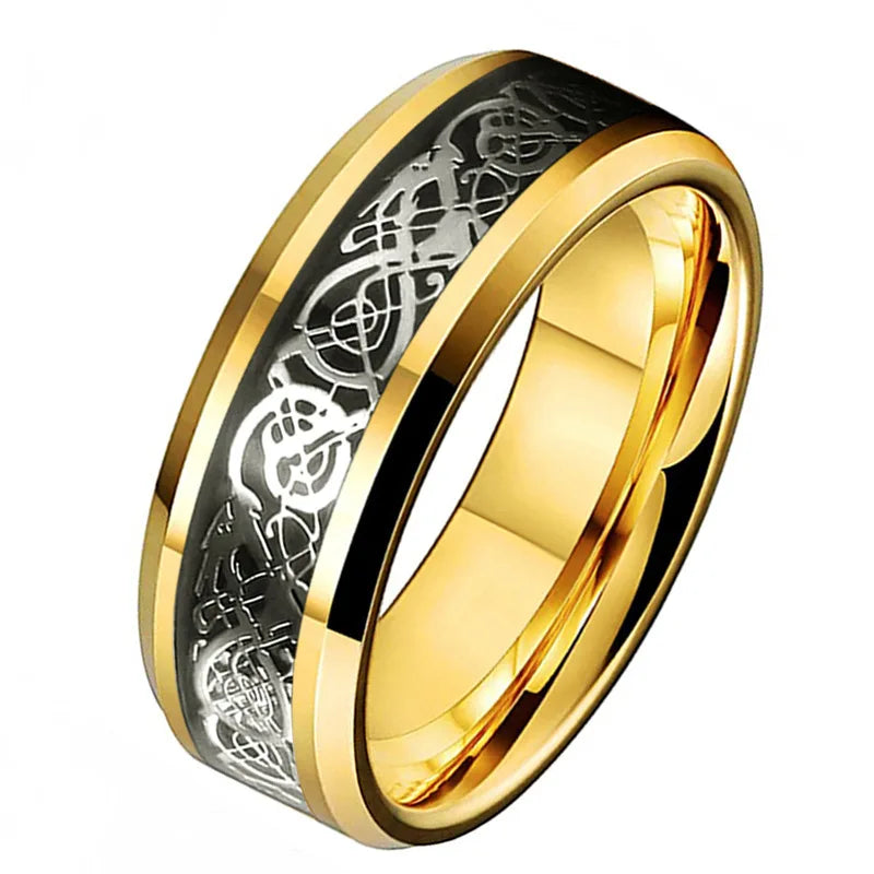 20 Colors Men Jewelry Red Blue Black Dragon Inlay Comfort Fit Stainless Steel Rings For Wedding Wide 8mm