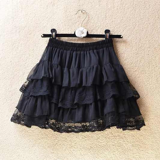 Elastic Gothic Lace Tutu Skirt Women Black Mesh Detail Petticoat Sexy