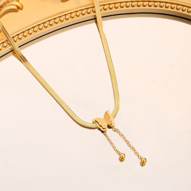 Multilayer Vintage Butterfly Necklace For Women Gold Color 316L
