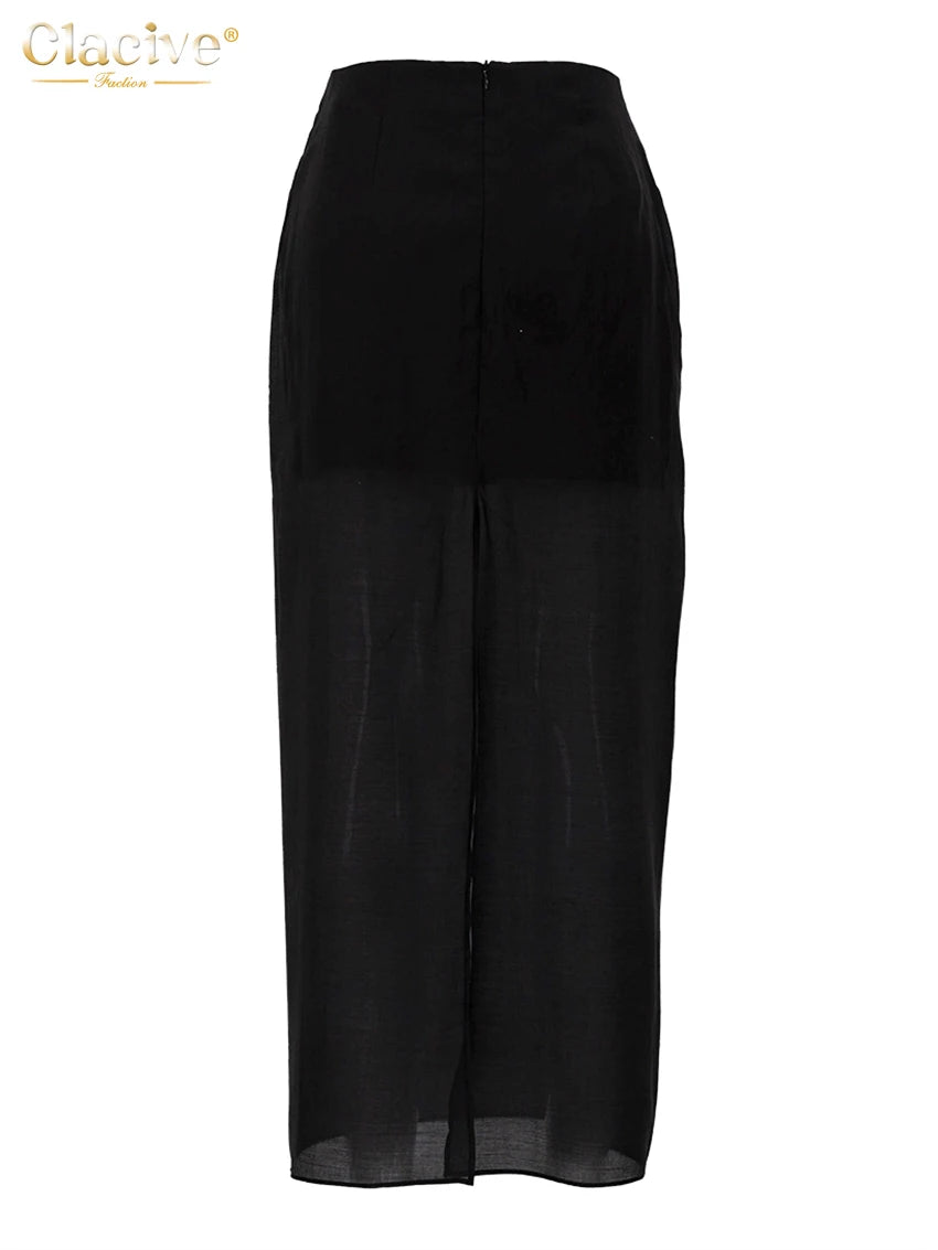 Clacive Fashion Loose Balck Women Skirt Casual High Waist Ankle Length