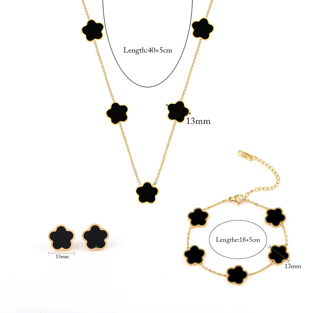 ALTERA 2023 High Quality Stainless Steel Luxury Five Leaf Flower Pendant Jewelry Set/3pcs for Women Clover Bracelet Jewelry Gift