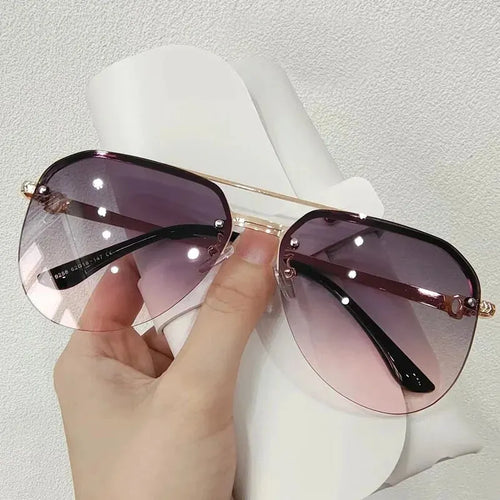 New Fashion Metal Half Frame Women's Outdoor Sunglasses Classic Double
