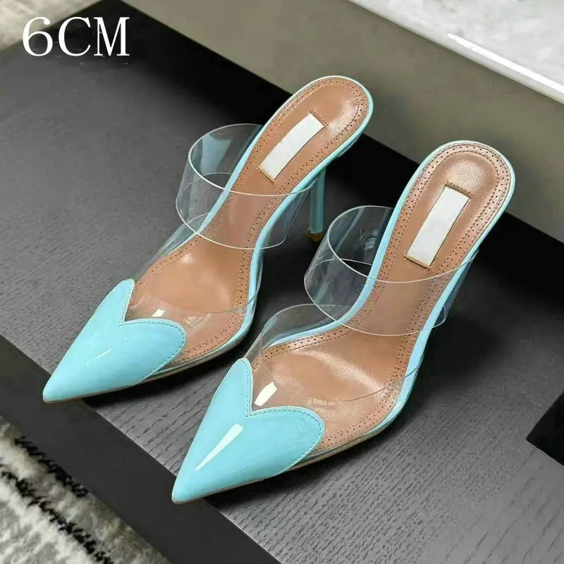 6cm/8cm/10cm High Heels Summer Transparent Sexy Patchwork Color Sandals Women'S Half Pointed Female Slippers