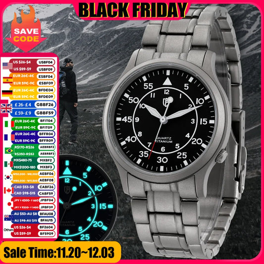 BERNY Titanium Watch for Men AR Coating Sapphire Fashion Wristwatch Luminous VH31 Ultra-thin Quartz Watch Waterproof 5ATM Watch