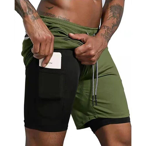 Men Sport Shorts  Sportswear Double-deck Running Shorts 2 In 1 Beach