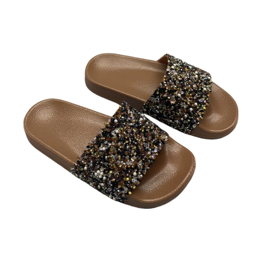 Women’s Brown Sparkling Sequin Flat Slippers – Comfortable Casual