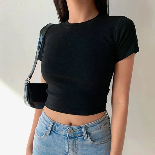 Short Sleeve T-Shirt Women Solid Simple Casual Soft All-Match Basic