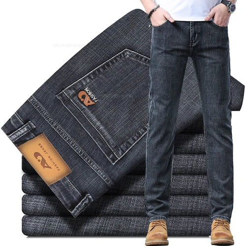 Spring Men's Light Blue Slim Jeans Stylish Casual Stretch Fabric Denim