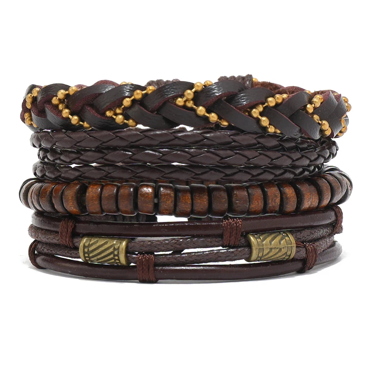 Bohemian Leather Bracelet Men Hand-woven Bracelet Men's Wooden Bead Bracelet Bracelet for Men Charm Bracelet Mens Jewellery