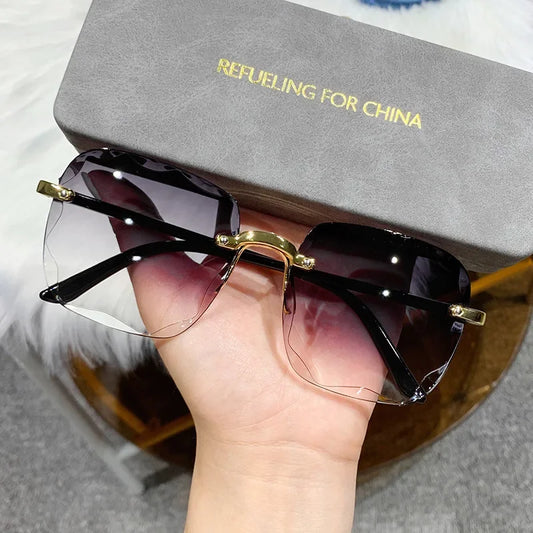 Square Rimless Fashion Sunglasses for Women Men Summer Gradient Sun