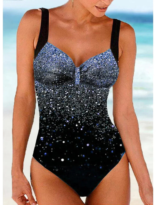 Women's Beachwear Glitter Printed Halter Women's Tankini Swimsuit