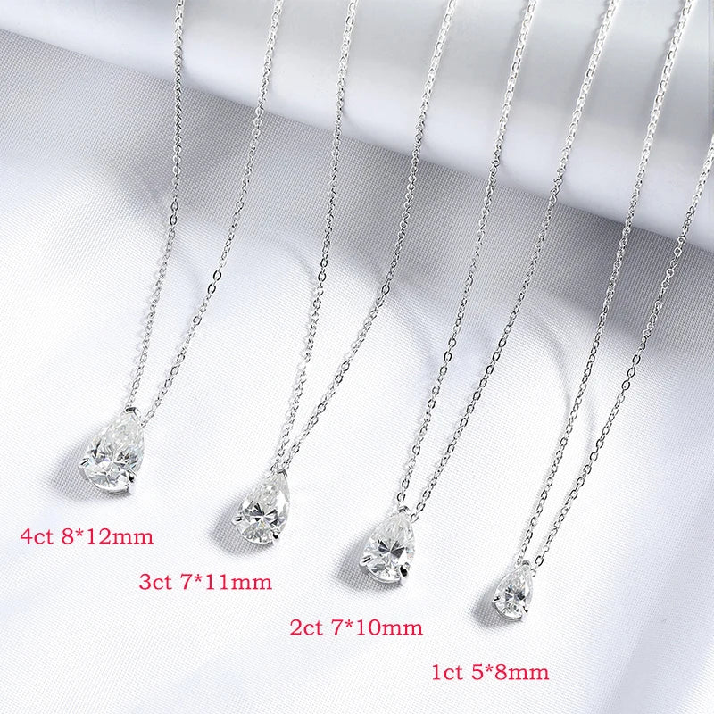 Smyoue 1-4CT Pear Cut Moissanite Pendant Necklace for Women Girls 3 Designs Lab Diamond Wedding Silver 925 Chains Fine Jewelry